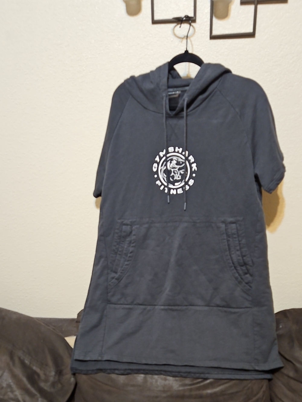 Gymshark Charcoal Hooded Mini Dress with White Logo